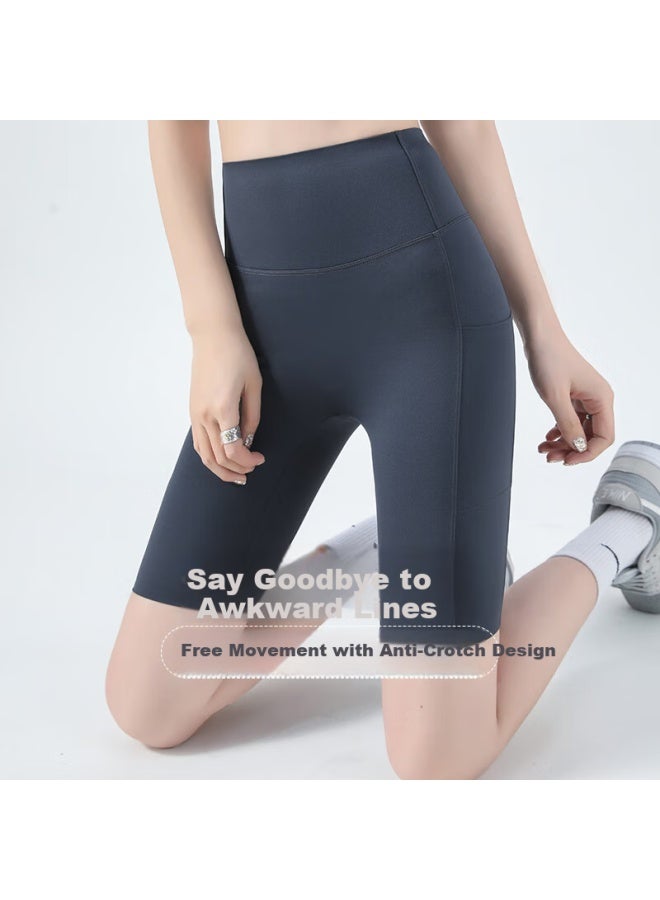 Don't speak Biyu Five-point Sharkskin Women's Shorts With Pockets Cool Feeling Bottoming Shorts Yoga Sports Pants Thin Grey M - Image 3