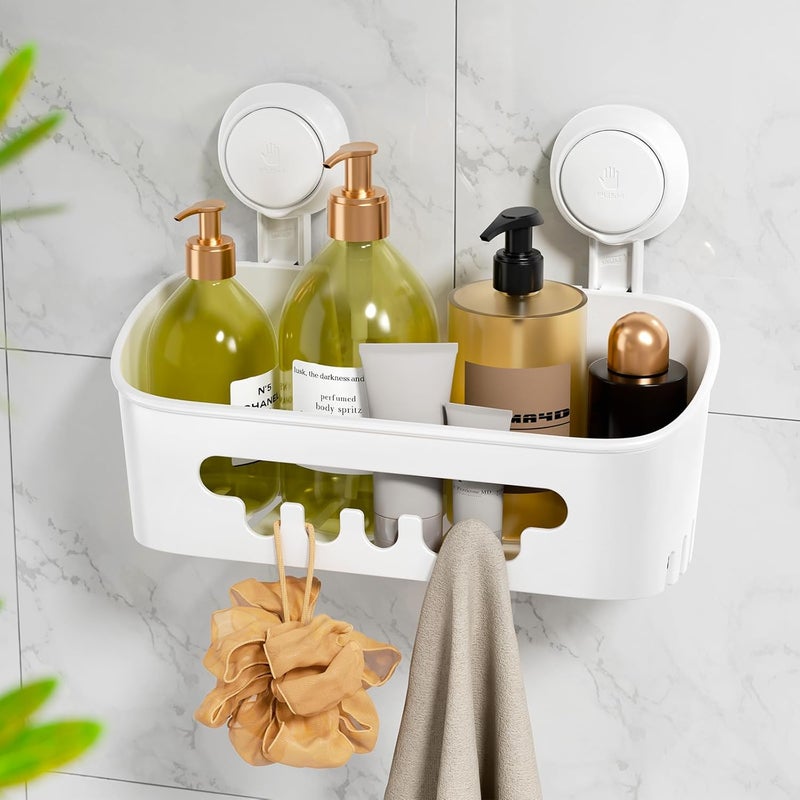 LEVERLOC Shower Caddy Suction Cup 2 Pack, Shower Organizer Removable Bathroom Shelf, Storage Suction Powerful Max Hold 22lbs Bathroom Caddy Waterproof Holder,    White - Image 2