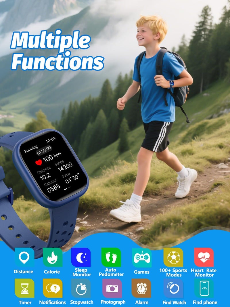 teslahero Upgraded Kids Smart Watch Fitness Tracker, 1.85" Screen with 12 Puzzle Games, Heart Rate Sleep Monitor, Pedometer, Waterproof with/Without APP for Fitbit Boys Girls (Black) - Image 2