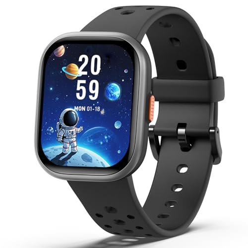 teslahero Upgraded Kids Smart Watch Fitness Tracker, 1.85" Screen with 12 Puzzle Games, Heart Rate Sleep Monitor, Pedometer, Waterproof with/Without APP for Fitbit Boys Girls (Black) - Image 1