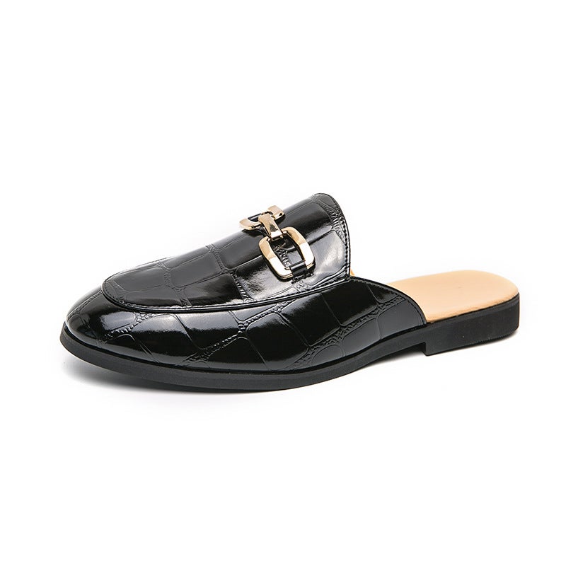 Baotou Half-Slip Leather Shoes For Men 2025 British Style Fitting Room Half-Heelless Lazy Pointed Leather Shoes For Men - Image 1