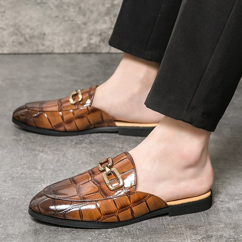 Baotou Half-Slip Leather Shoes For Men 2025 British Style Fitting Room Half-Heelless Lazy Pointed Leather Shoes For Men - Image 2