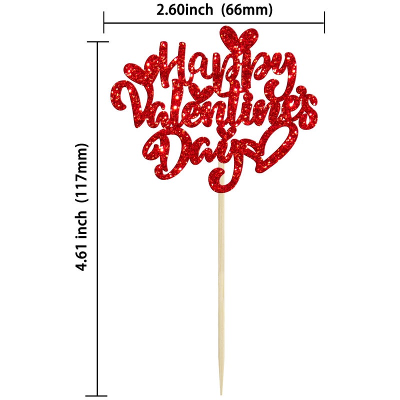 Ephlyn 24Pcs Happy Valentine's Day Cupcake Toppers Glitter Sweet Love Cupcake Food Picks Valentine Cupcake Topper for Happy Valentine's Day Birthday Party Cake Decorations Supplies Red - Image 2
