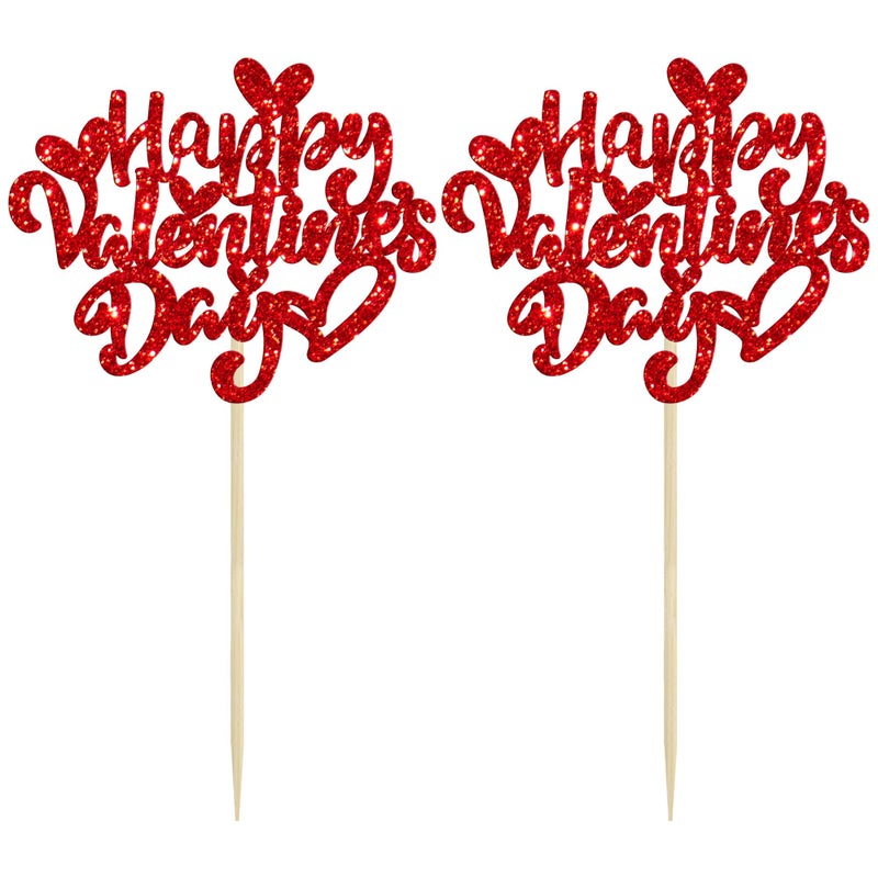 Ephlyn 24Pcs Happy Valentine's Day Cupcake Toppers Glitter Sweet Love Cupcake Food Picks Valentine Cupcake Topper for Happy Valentine's Day Birthday Party Cake Decorations Supplies Red - Image 3
