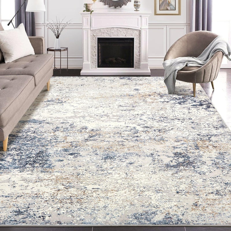 DMOYEST Area Rug Living Room Rugs - 7x9 Large Soft Indoor Neutral Modern Abstract Low Pile Washable Rug Carpet for Bedroom Dining Room Farmhouse Home Office - Beige Blue - Image 2