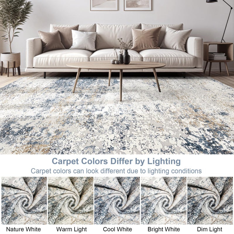 DMOYEST Area Rug Living Room Rugs - 7x9 Large Soft Indoor Neutral Modern Abstract Low Pile Washable Rug Carpet for Bedroom Dining Room Farmhouse Home Office - Beige Blue - Image 5