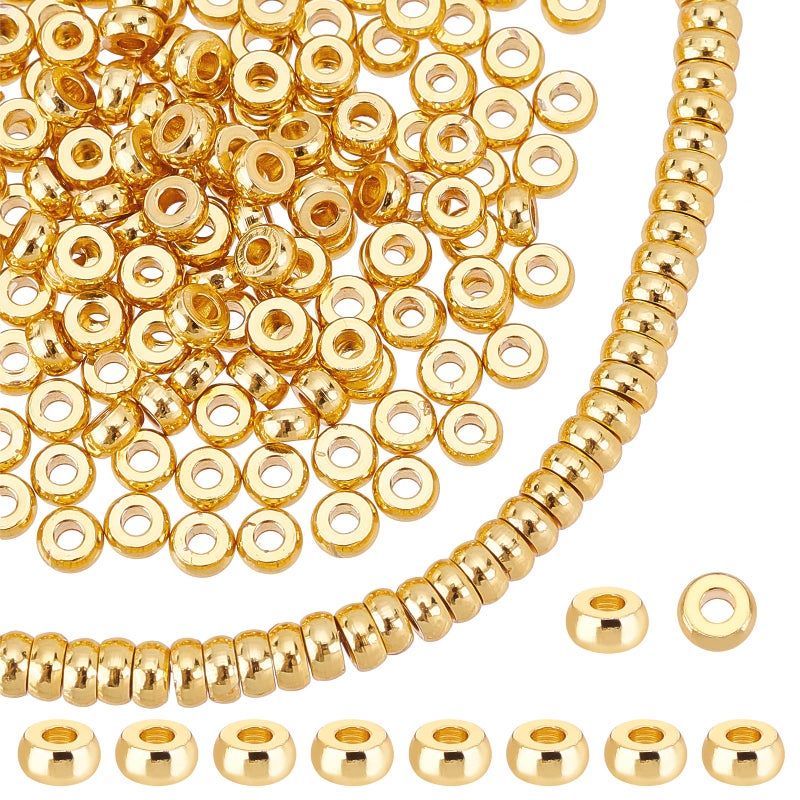 PH PandaHall 240pcs 18K Gold Disc Sapcer Beads 4mm Flat Round Beads Heishi Rondelle Bead Solid Brass Bead Metal Spacers for Summer Stackable Necklace Bracelet Jewelry Making - Image 2
