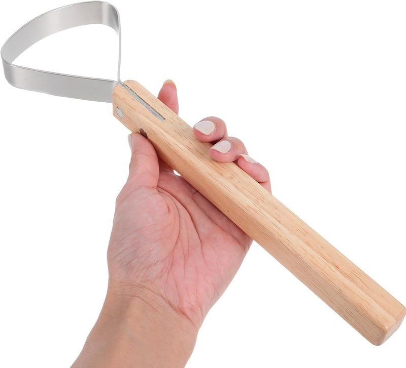 Zerodeko Leather Fleshing Tool and Curved Scraper Set with Wooden Handle Stainless Steel Pelt Scraper for Hide Tanning and DIY Leather Crafting with Storage Bag - Image 4