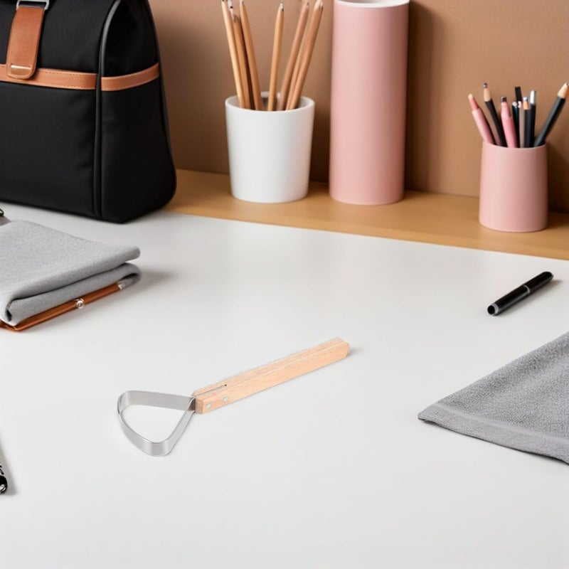 Zerodeko Leather Fleshing Tool and Curved Scraper Set with Wooden Handle Stainless Steel Pelt Scraper for Hide Tanning and DIY Leather Crafting with Storage Bag - Image 5