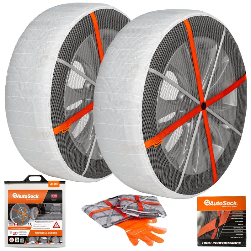 AutoSock Commercial Vehicle Snow Socks for Tires AL89 Car Sock Tire Traction Device for Snow Ultimate Chain Alternative for Buses and Trucks Pack of 2