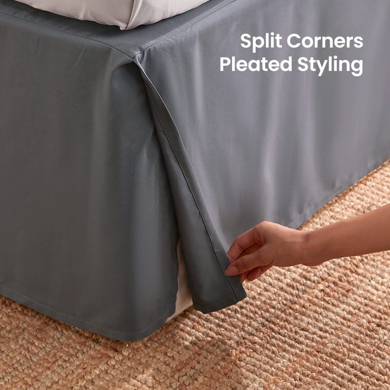 SLEEP ZONE Anti-Static Pleated Bed Skirts King Size, 15 inch Tailored Drop Easy Fit Bedskirt, Fade Resistant (King, Grey) - Image 5