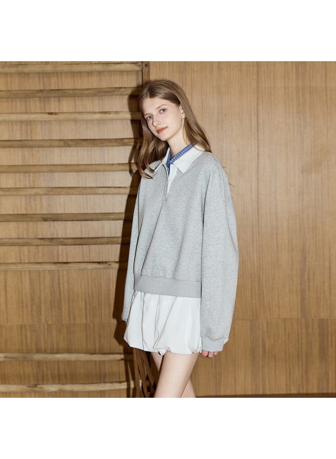 TonLion Women's Long Sleeve Polo Shirt With Contrast Color Collar, Short Cut Stylish Polo Top For Ladies - Image 3