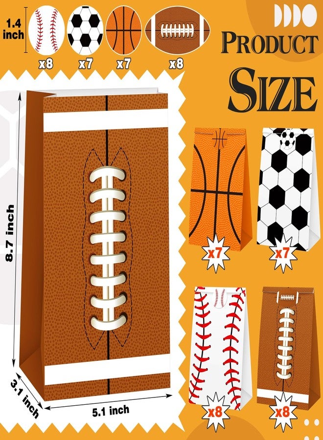 Yexiya 30 Pcs Sports Party Favor Bags Candy Goodie Bags with Stickers Soccer Baseball Football Basketball Themed Decorations for Sport Birthday Party Favor Supplies - Image 2
