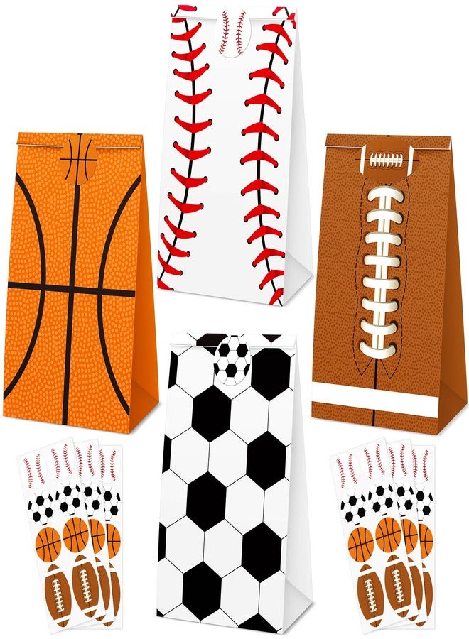 Yexiya 30 Pcs Sports Party Favor Bags Candy Goodie Bags with Stickers Soccer Baseball Football Basketball Themed Decorations for Sport Birthday Party Favor Supplies - Image 1