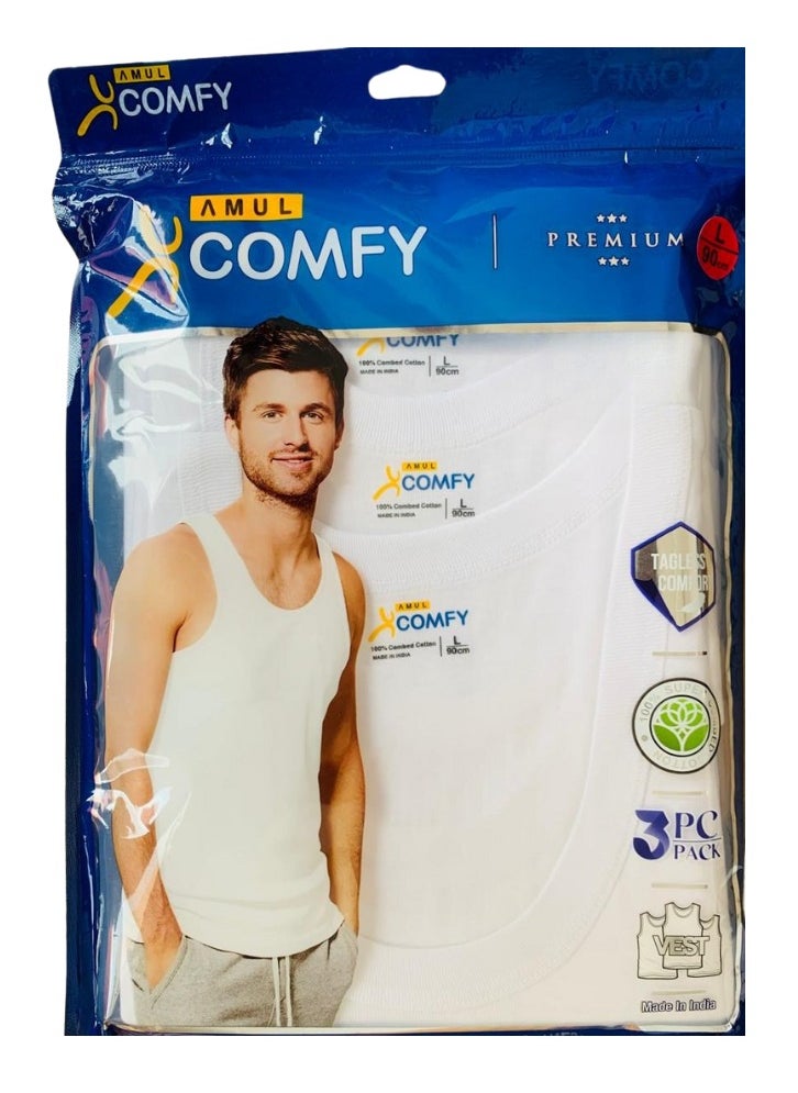 Amul comfy Premium Round Neck, Tag Less Cotton Vest | Pack of 3 | White  - Image 5