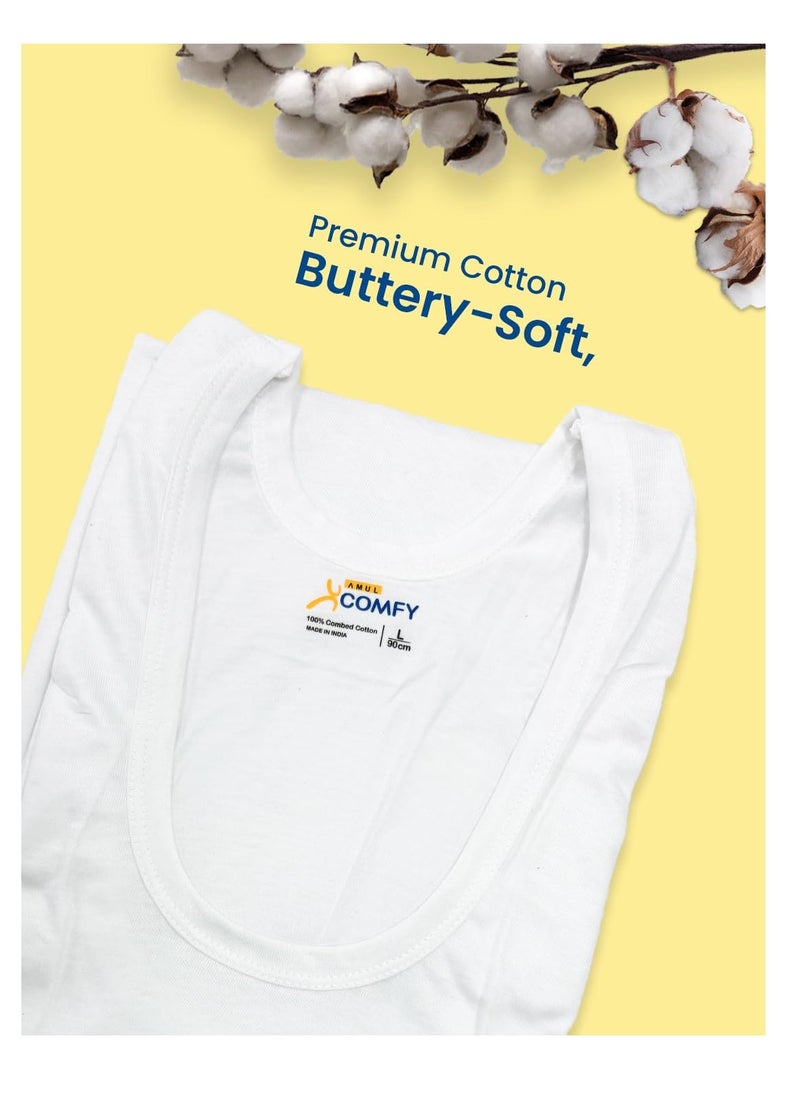 Amul comfy Premium Round Neck, Tag Less Cotton Vest | Pack of 3 | White  - Image 3