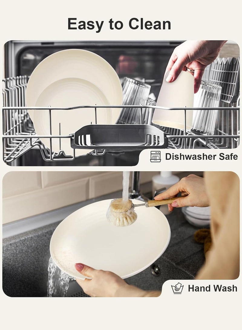 طقم أدوات مائدة، طقم أدوات مائدة من قش القمح، طقم أطباق وأوعية خفيفة الوزن من 16 قطعة لأربعة أشخاص - طقم أدوات مائدة غير قابل للكسر، آمن للاستخدام في الميكروويف وغسالة الأطباق، طقم عشاء بلاستيكي صديق للبيئة للشقق والتخييم والاستخدام الخارجي واليومي، لون بيج - Image 4