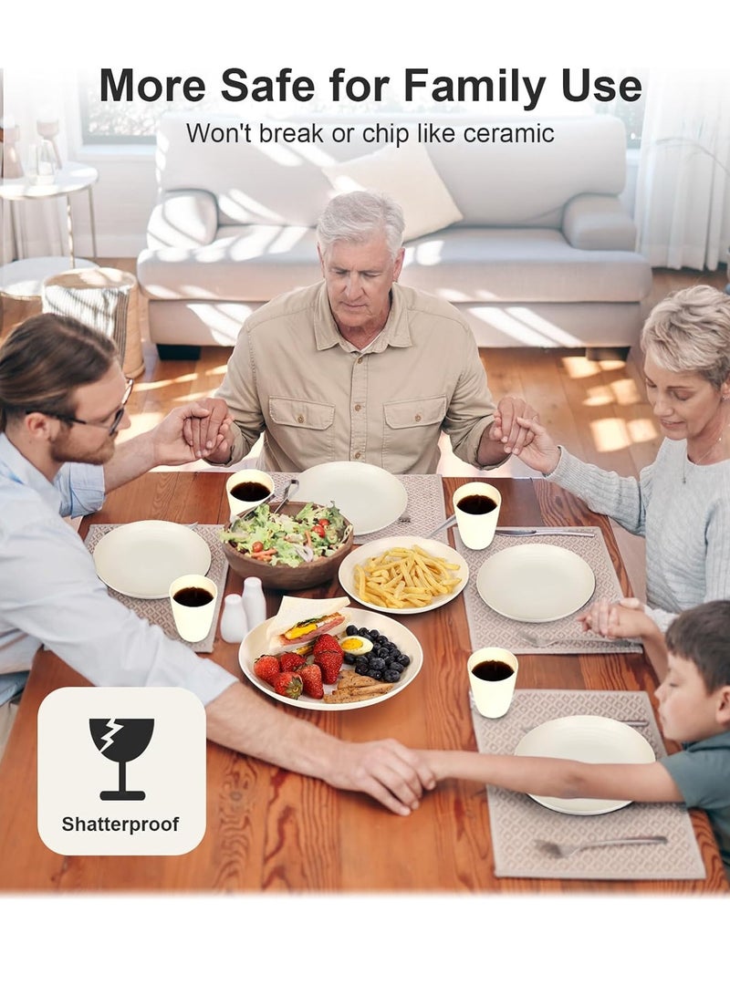 طقم أدوات مائدة، طقم أدوات مائدة من قش القمح، طقم أطباق وأوعية خفيفة الوزن من 16 قطعة لأربعة أشخاص - طقم أدوات مائدة غير قابل للكسر، آمن للاستخدام في الميكروويف وغسالة الأطباق، طقم عشاء بلاستيكي صديق للبيئة للشقق والتخييم والاستخدام الخارجي واليومي، لون بيج - Image 5