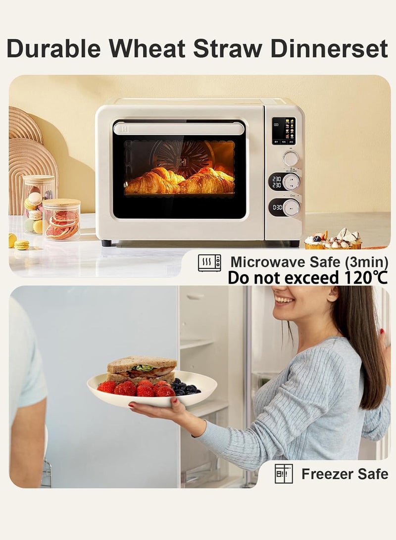 طقم أدوات مائدة، طقم أدوات مائدة من قش القمح، طقم أطباق وأوعية خفيفة الوزن من 16 قطعة لأربعة أشخاص - طقم أدوات مائدة غير قابل للكسر، آمن للاستخدام في الميكروويف وغسالة الأطباق، طقم عشاء بلاستيكي صديق للبيئة للشقق والتخييم والاستخدام الخارجي واليومي، لون بيج - Image 3