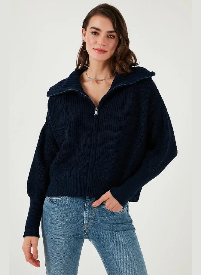 ليلا كارديجان نسائي ليلا بقصة عادية وأكمام بالون وسحاب من الريب كنيت