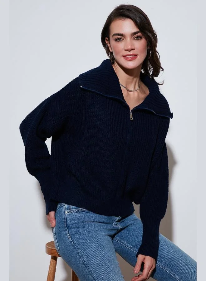 ليلا كارديجان نسائي ليلا بقصة عادية وأكمام بالون وسحاب من الريب كنيت