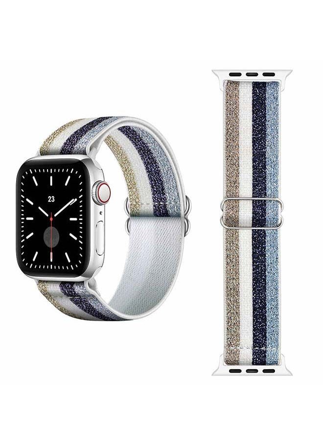 Generic - Funky Adjustable Braided Solo Band for Apple Watch Series 1/2/3/4/5/6/SE 40/38mm White/Blue - Image 1