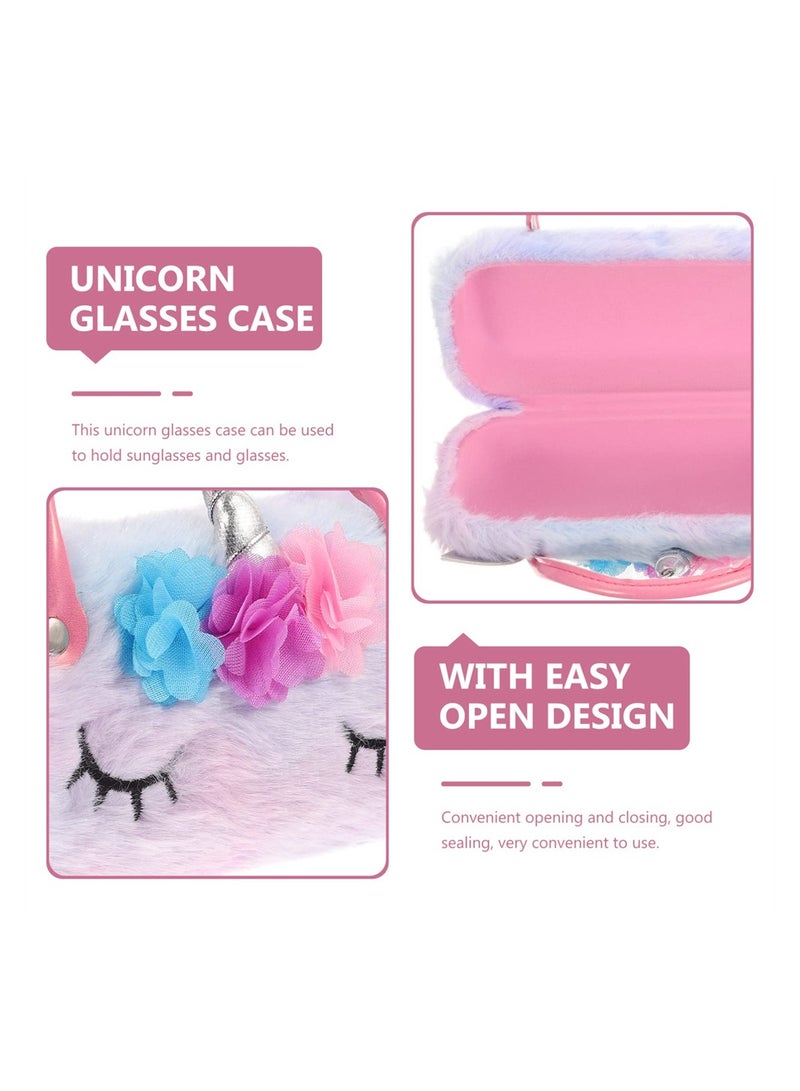 SYOSI Plush Unicorn Hard Eyeglass Case, Portable Sunglasses Pouch with Handle, Cute Glasses Case Makeup Storage Bag for Kids, Women  - Image 2