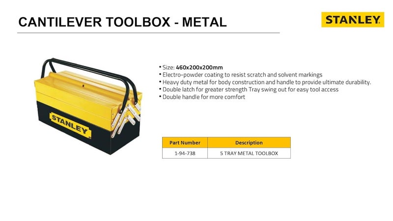 Stanley صندوق أدوات ستانلي 194738 18 460 مم مع 5 صواني ومقابض مزدوجة لتخزين سهل ومريح ضمان لمدة سنة أصفر أسود - Image 5
