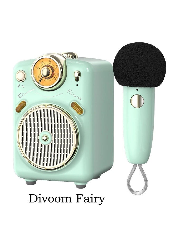 ديفوم متحدث كاريوكي ريترو صغير Divoom Fairy-OK بلوتوث مع مايكروفون، ومغير الصوت، وراديو FM وكارت TF، أخضر - Image 1