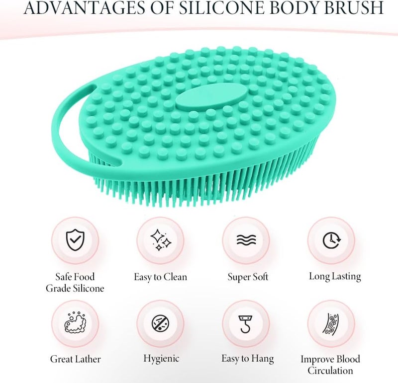 KQNBI Silicone Body Scrubber 2 Pack - 2 in 1 Exfoliating Loofah With Handle for Shower - Bath Scrub and Scalp Massager Shampoo Brush - Image 3