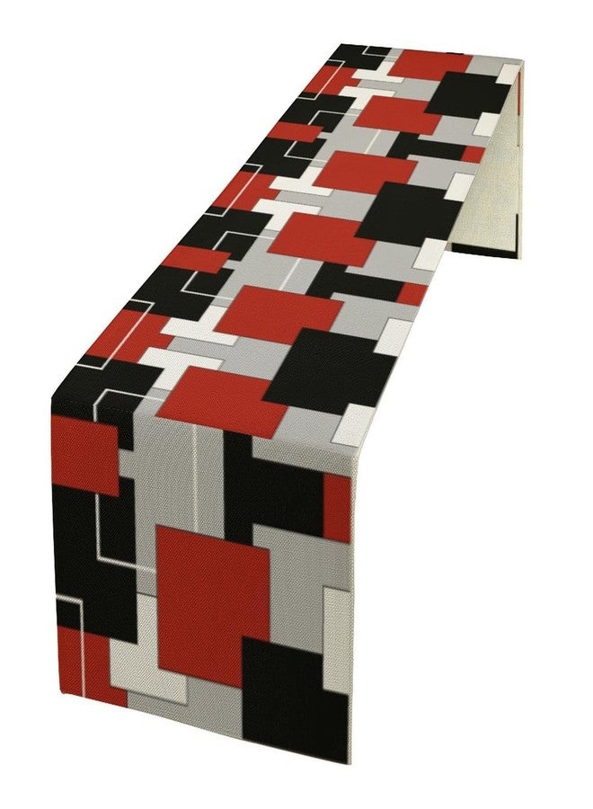 YSWOW Red Black Grey Geometric Table Runner Abstract Mid Century Art Printed Burlap Runner for Home Kitchen Dining Table Living Room Decor Fabric 1 Panel W13xL36in - Image 1