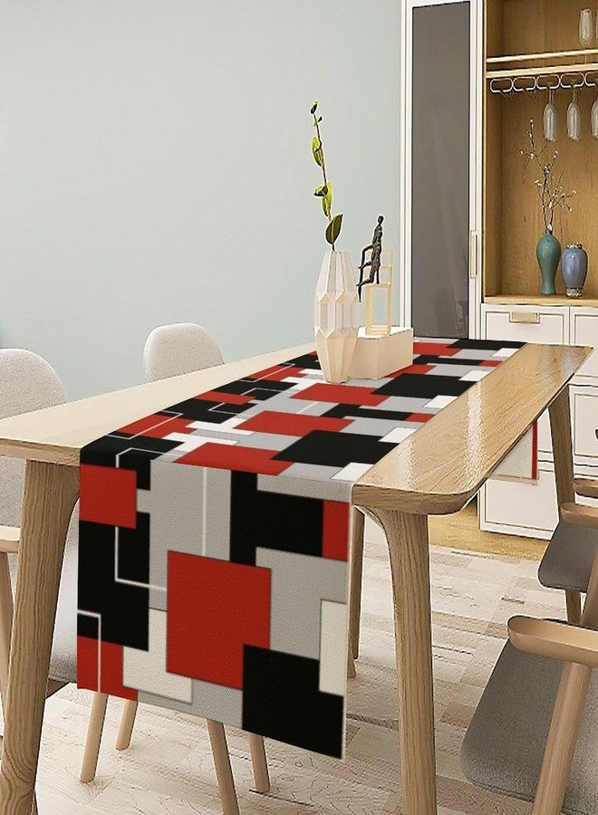 YSWOW Red Black Grey Geometric Table Runner Abstract Mid Century Art Printed Burlap Runner for Home Kitchen Dining Table Living Room Decor Fabric 1 Panel W13xL36in - Image 5