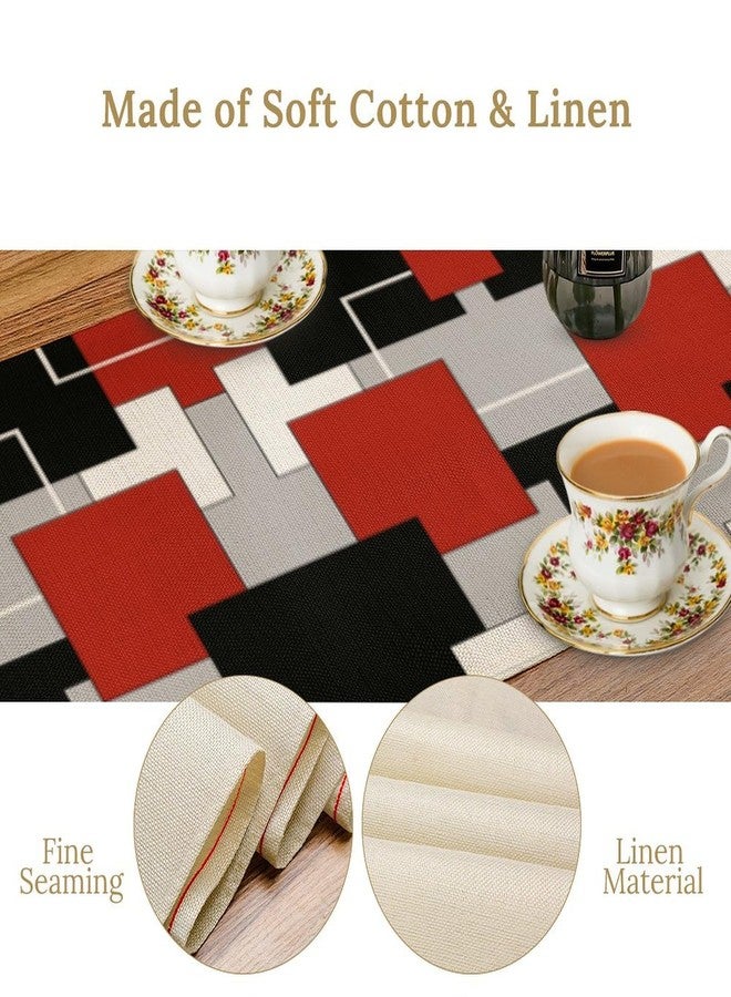 YSWOW Red Black Grey Geometric Table Runner Abstract Mid Century Art Printed Burlap Runner for Home Kitchen Dining Table Living Room Decor Fabric 1 Panel W13xL36in - Image 4