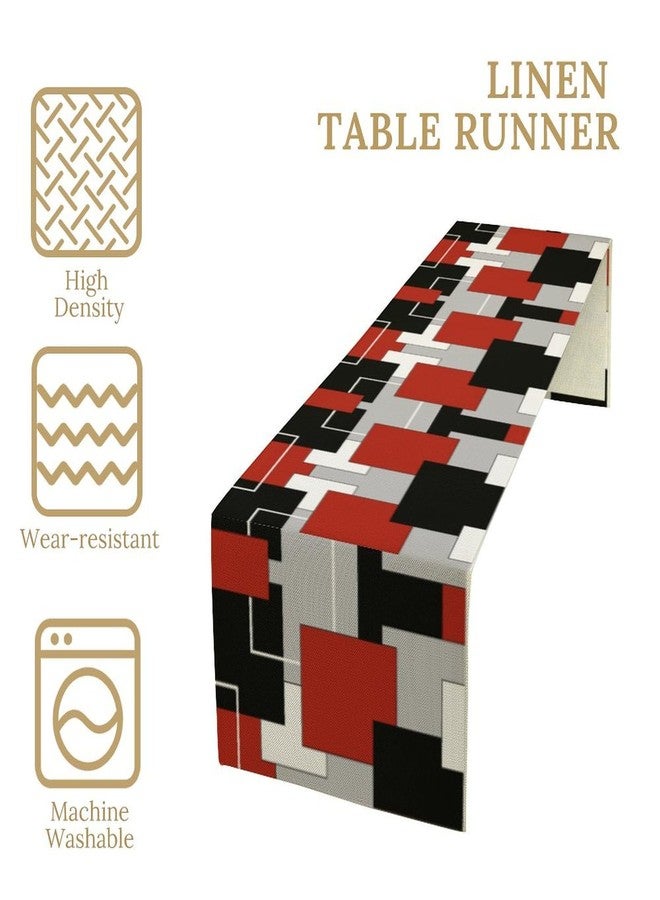 YSWOW Red Black Grey Geometric Table Runner Abstract Mid Century Art Printed Burlap Runner for Home Kitchen Dining Table Living Room Decor Fabric 1 Panel W13xL36in - Image 3