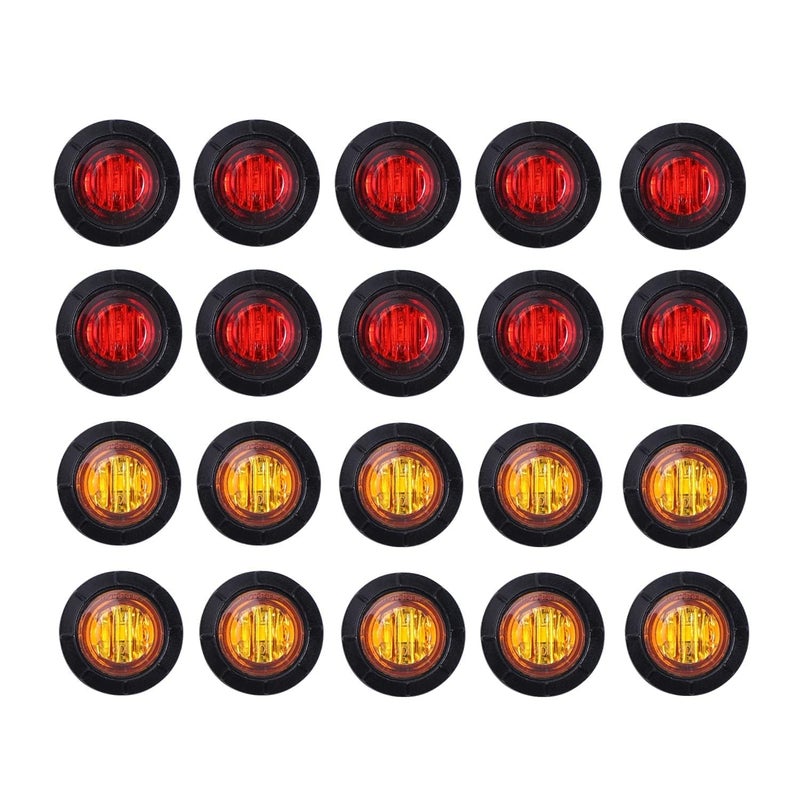 TMH 3/4 Inch Mount 10 pcs Amber + 10 pcs Red LED Clearance Bullet Side LED Marker Lights for Trailer Truck RV Car Bus Van (Pack of 20) - Image 1