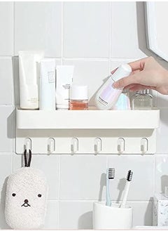 H&D PIPALIYA HD PIPALIYA No Drill Storage Rack Super Adhesive Multipurpose Kitchen Bathroom Shelf Wall Holder Storage Rack with 6 Hook PunchFree Seamless Bathroom Shower Organizer Multicolor Pack of 1  - Image 1