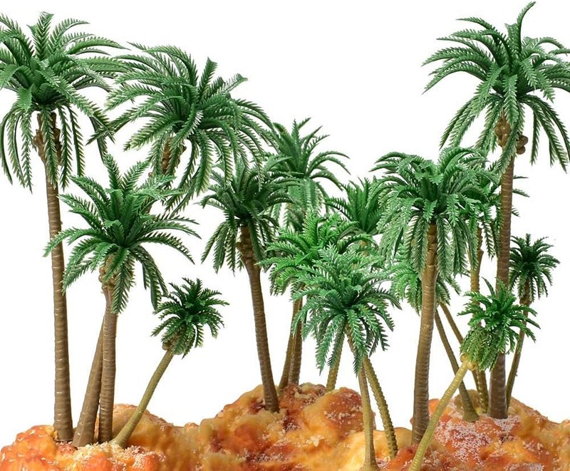 MAKINGTEC Miniature Palm Tree Model Set - 18PCS Mixed Sizes (3.1" - 6.3"), Fake Plastic Trees without Stands for DIY Scenery, Landscape, Cake Decoration - Image 2