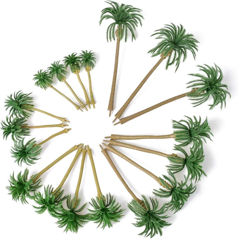 MAKINGTEC Miniature Palm Tree Model Set - 18PCS Mixed Sizes (3.1" - 6.3"), Fake Plastic Trees without Stands for DIY Scenery, Landscape, Cake Decoration - Image 5