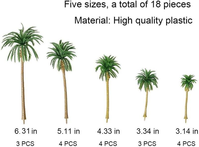 MAKINGTEC Miniature Palm Tree Model Set - 18PCS Mixed Sizes (3.1" - 6.3"), Fake Plastic Trees without Stands for DIY Scenery, Landscape, Cake Decoration - Image 4