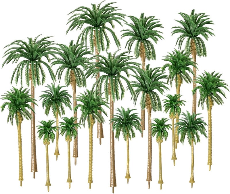 MAKINGTEC Miniature Palm Tree Model Set - 18PCS Mixed Sizes (3.1" - 6.3"), Fake Plastic Trees without Stands for DIY Scenery, Landscape, Cake Decoration - Image 1