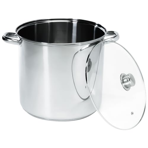 Cooking Pot Induction Stock Pot 11 litres Stainless Steel Deep Pots Can Be Used as Stew Soup Pot and Pasta Pot with Tempered Glass Lid