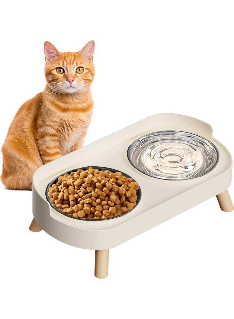 يوقليف طقم أوعية طعام وماء مرتفعة للقطط المنزلية، مقاوم للانسكاب، يتضمن وعاءين من الفولاذ المقاوم للصدأ للقطط والجراء، مقاوم لإجهاد الشوارب وآمن للغسل في غسالة الأطباق - Image 1