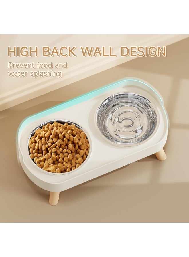 يوقليف طقم أوعية طعام وماء مرتفعة للقطط المنزلية، مقاوم للانسكاب، يتضمن وعاءين من الفولاذ المقاوم للصدأ للقطط والجراء، مقاوم لإجهاد الشوارب وآمن للغسل في غسالة الأطباق - Image 2