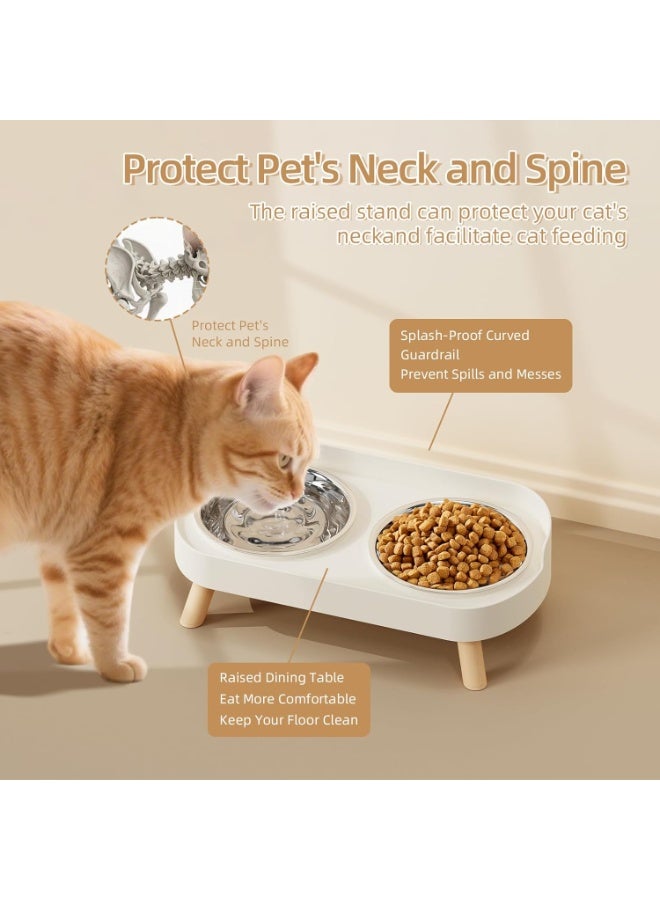 يوقليف طقم أوعية طعام وماء مرتفعة للقطط المنزلية، مقاوم للانسكاب، يتضمن وعاءين من الفولاذ المقاوم للصدأ للقطط والجراء، مقاوم لإجهاد الشوارب وآمن للغسل في غسالة الأطباق - Image 3