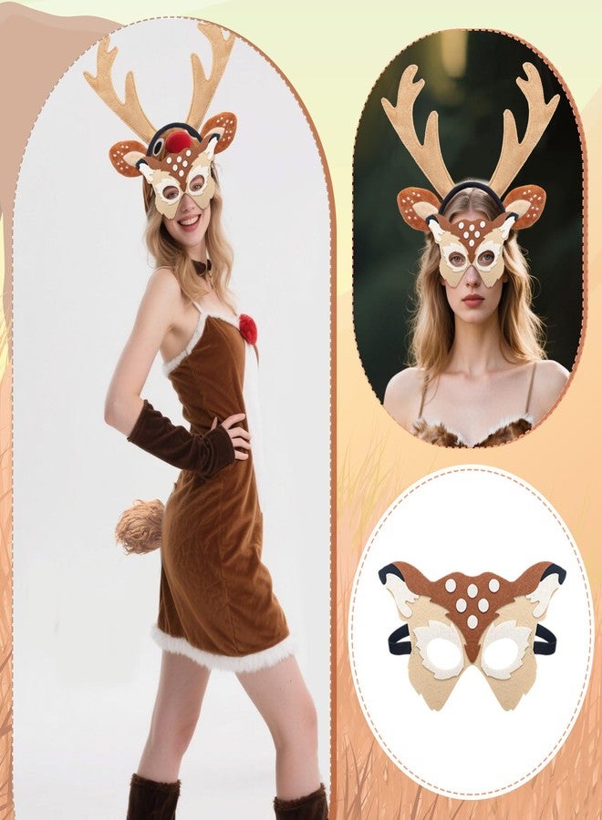 Floraltop طقم أزياء تنكرية للهالوين مكون من 5 قطع، يتضمن زي غزال وزي صياد، مع ملحقات تشمل قرون غزال، عصابة رأس، قناع، وذيل. مناسب للبالغين، مثالي لحفلات تنكرية متعددة الألوان. - Image 5