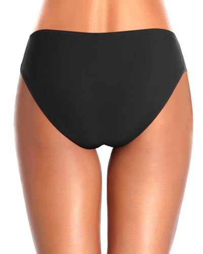 Tempt Me Women Black Bikini Bottoms Mid Waist Ruched Bathing Suit Swimsuit Full Coverage Swim Bottom M - Image 2