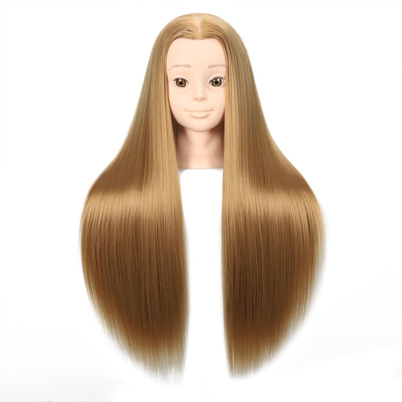 headdoll رأس مانكن للتسريح 26"-28" لرأس مانكن لتسريح الشعر وحامل طاولة مجاني لرأس تدريب مانكن دمية تجميلية برأس شعر طويل من الألياف لرأس ممارسة مصفف الشعر - Image 4