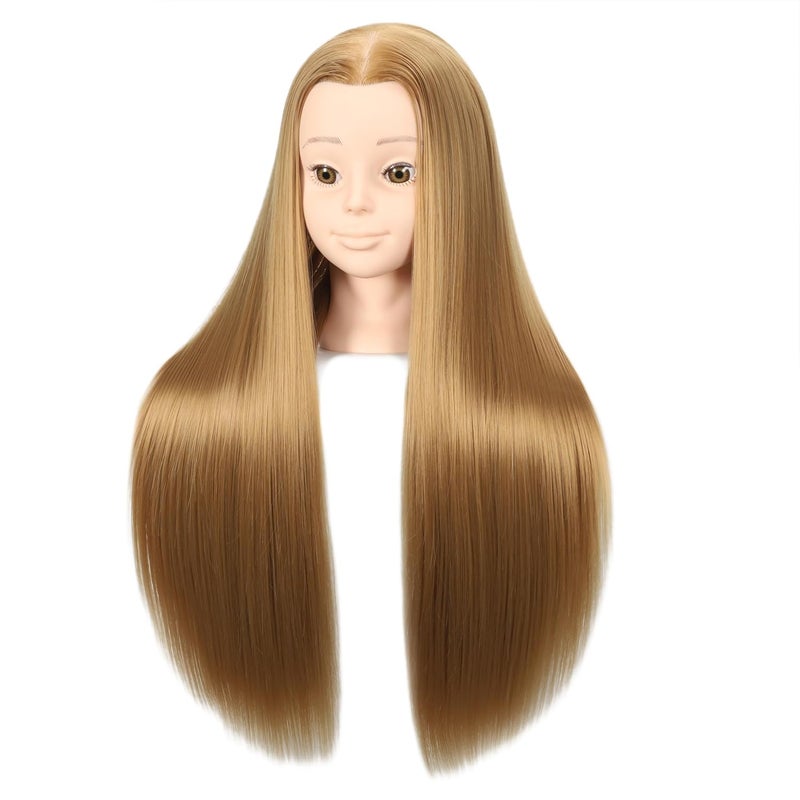headdoll رأس مانكن للتسريح 26"-28" لرأس مانكن لتسريح الشعر وحامل طاولة مجاني لرأس تدريب مانكن دمية تجميلية برأس شعر طويل من الألياف لرأس ممارسة مصفف الشعر - Image 2