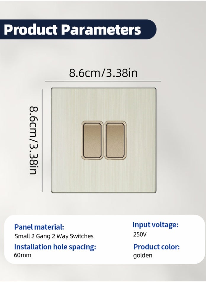 Vmax Small 2 Gang 2 Way Wall Light Switch | Dual Control | Modern Brushed Metal Finish | Durable & Safe Electrical Switch for Home, Office & Commercial Use - Image 2