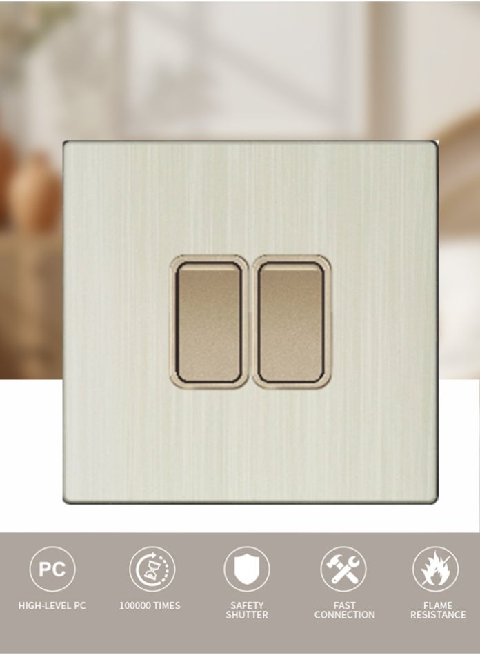 Vmax Small 2 Gang 2 Way Wall Light Switch | Dual Control | Modern Brushed Metal Finish | Durable & Safe Electrical Switch for Home, Office & Commercial Use - Image 5